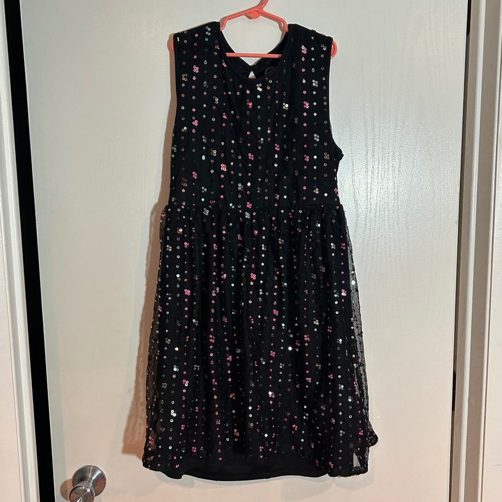 Wonder Nation Girls Black Sequin Mesh Party Dress XL 14-16 Plus Sleeveless